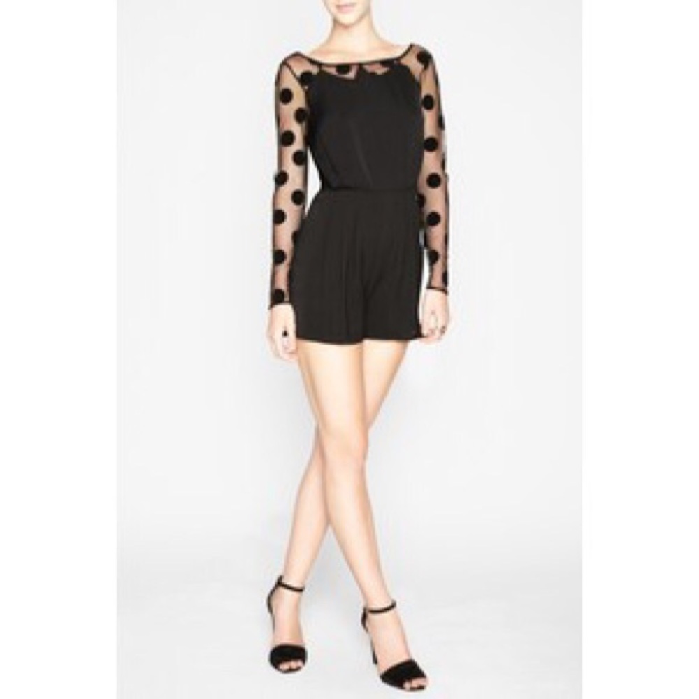 BCBG Sheer polka dot sleeve romper